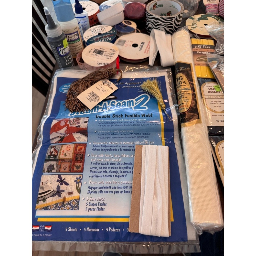 Huge Craft Sewing Lot of Various opened, used, new items ribbon lace, etc